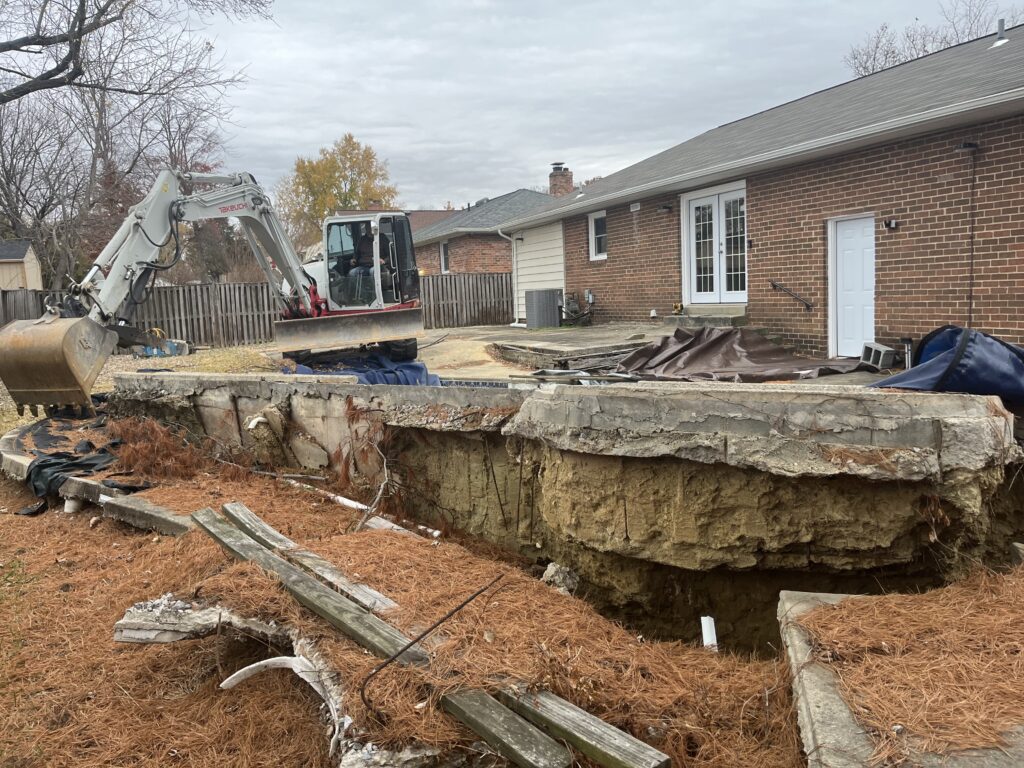 Before Concrete Pool Removal in PG County Maryland